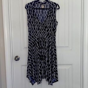 Black & White Sleeveless Faux Wrap Dress